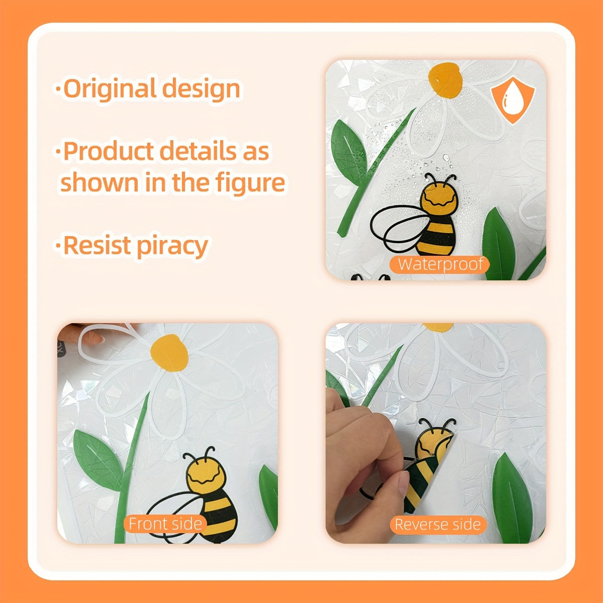 Rainbow Daisy and Bee Window Clings, Reusable Static PVC, 30x42cm Sheet