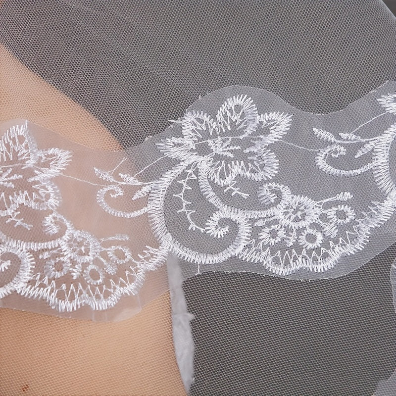White Lace Bridal Veil 4.9ft Long for Wedding and Bachelorette Parties