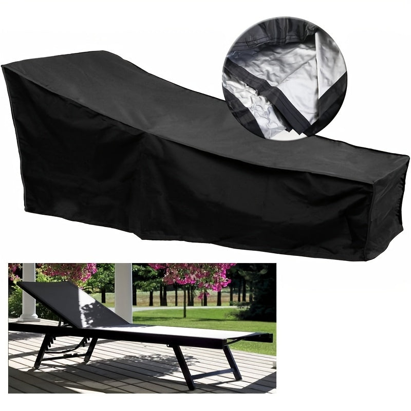 Heavy Duty Patio Chaise Lounge Cover UV Fade Tear Resistant Black Drawstring