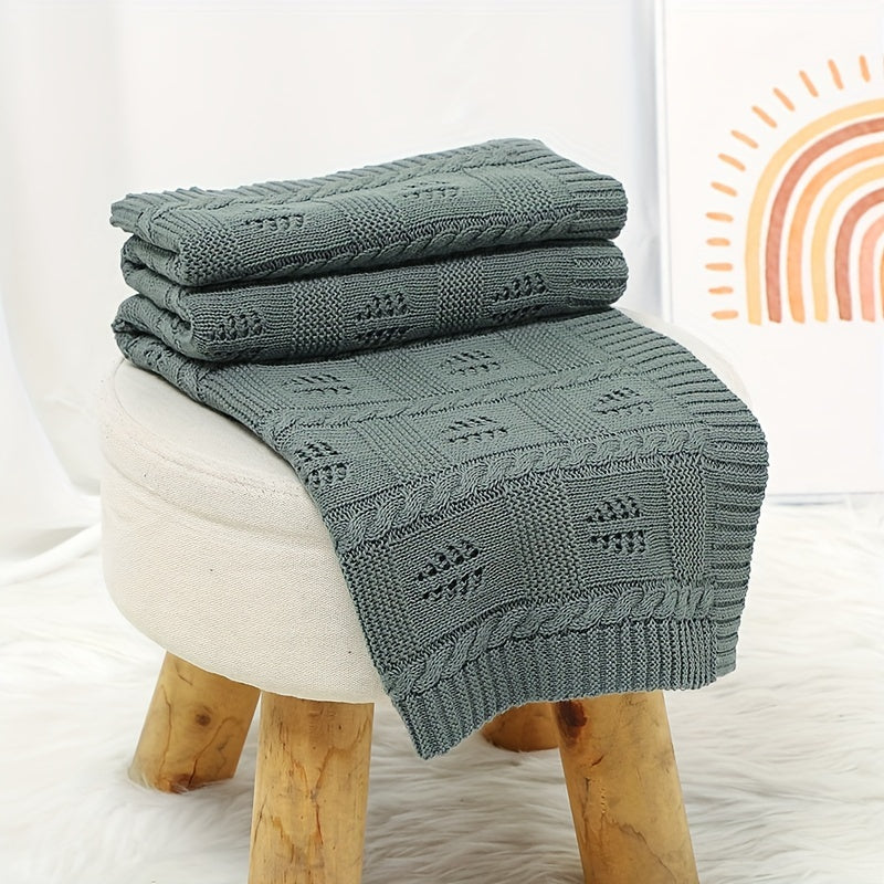 Геометрическое жаккардовое плед с листовым узором, дышащий с отверстиями, для дома, путешествий и кондиционирования воздуха в розовом, верблюжьем, зеленом и кофейном цветах