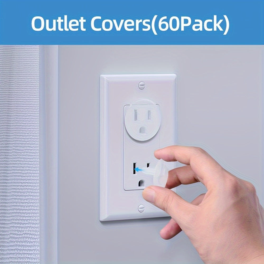 Set of 60 Transparent Childproof Outlet Covers for Electric Socket Protection