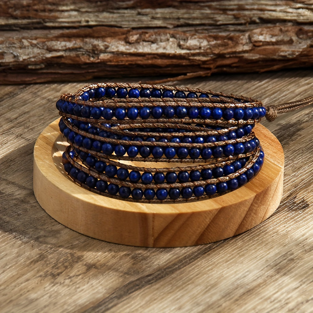 Women's Bohemian Style Waxed Cord Braid Adjustable 5 Rows Wrap Bracelet