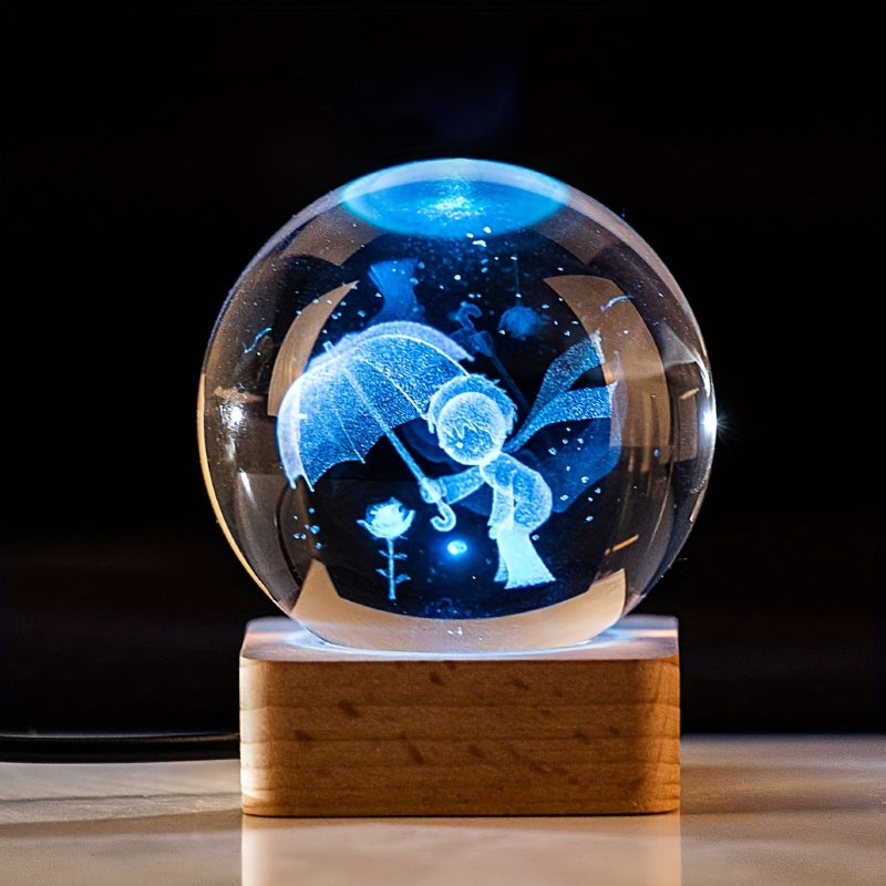 3D Kristall sharli kechqurun chiroq LED USB stol dekoratsiyasi Klover karuseli, Dandelion, Unicornni tanlang