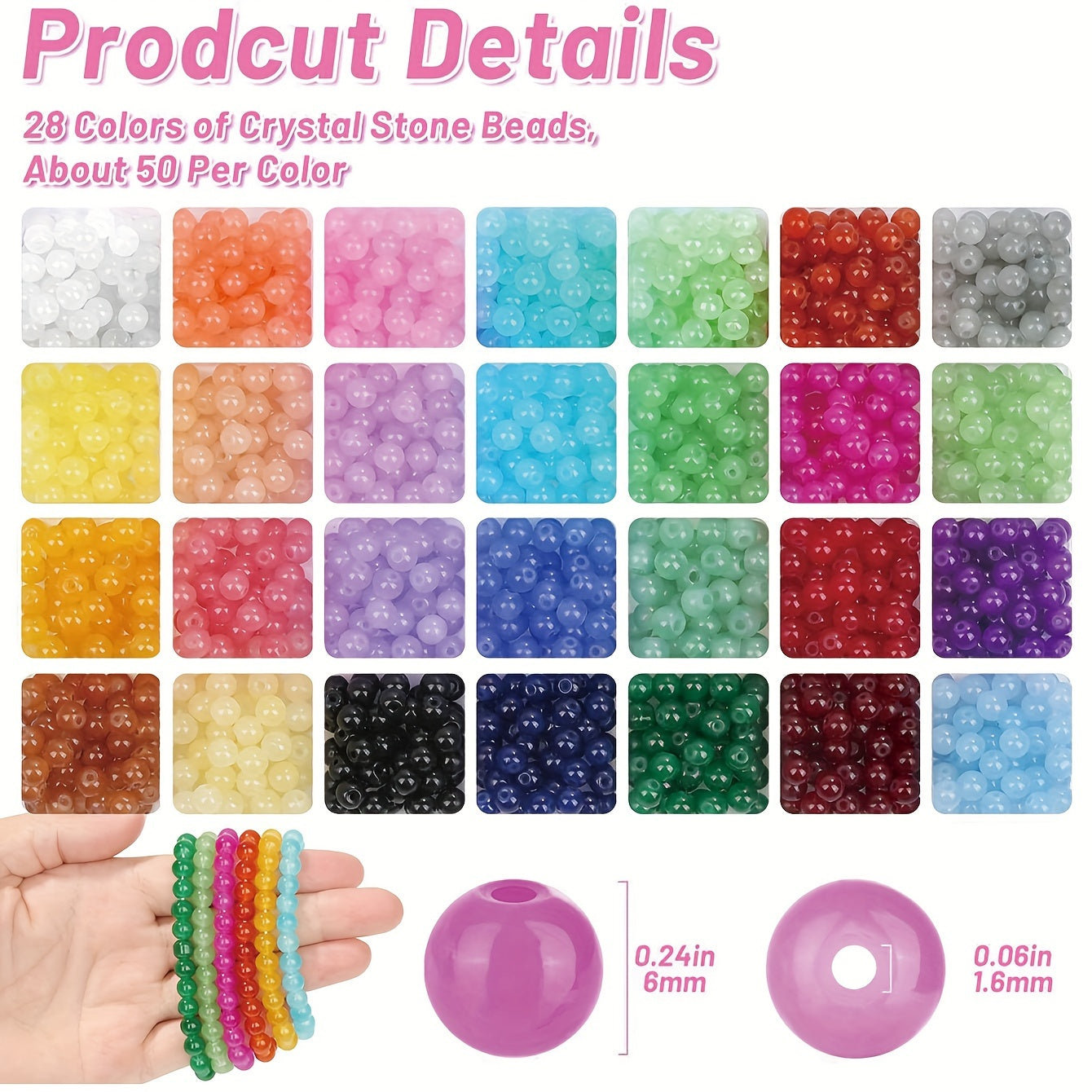 Set of 1400 Double Glass Jelly Beads 6mm for Jewelry Making and DIY Crafts