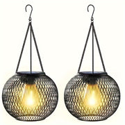 Solar Garden Lights Set of 2 Antique Metal Hanging Chandelier Style Outdoor Solar Pathway Yard Patio Lighting