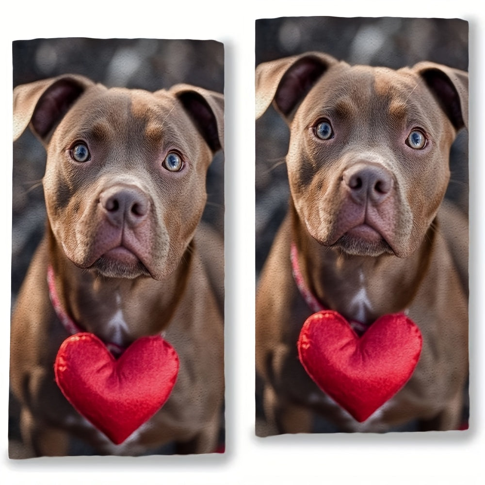 2 ta Ultra Soft oshxona sochiqlari to'plami, Pitbull Valentine dizayni bilan, namlovchi, 40.64x60.96 sm