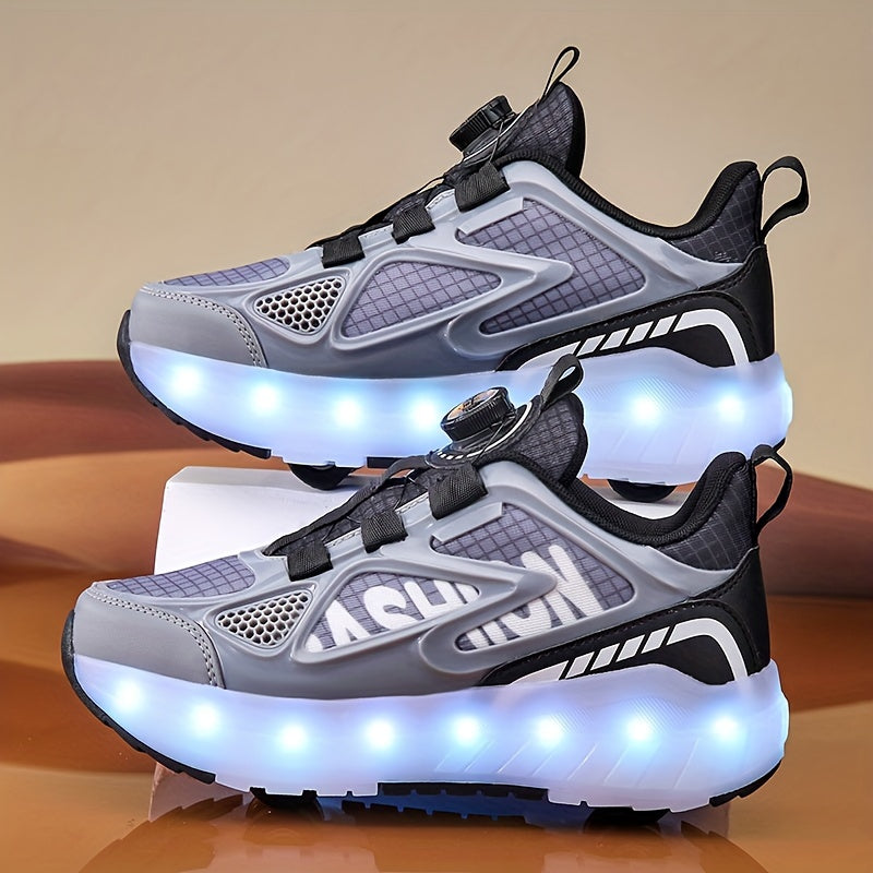 Boys' LED Roller Skates with Detachable Wheels Breathable Mesh Durable PU Non-Slip All-Season