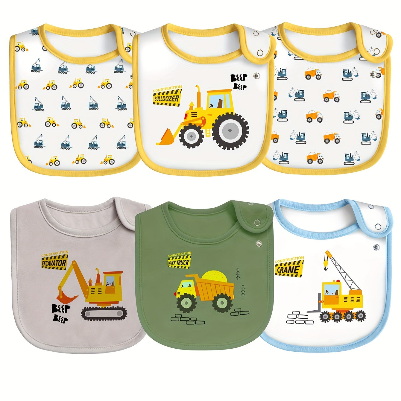 Adjustable Waterproof Feeding Bibs with Cartoon Designs for All Seasons 6 Pack