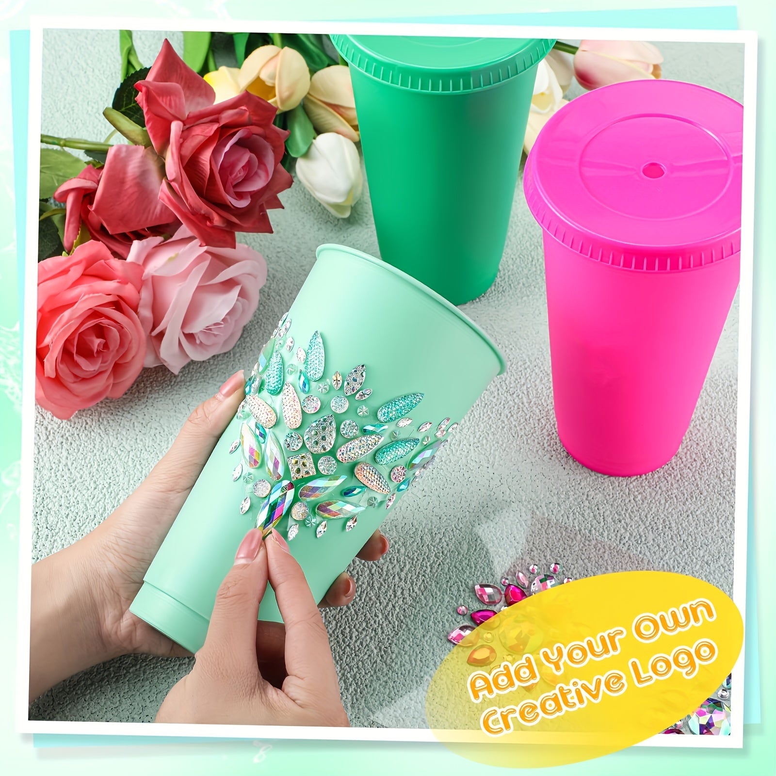 Set of 5 Insulated 24oz Tumblers with Lids and Straws BPA PVC Free for Office and Teachers