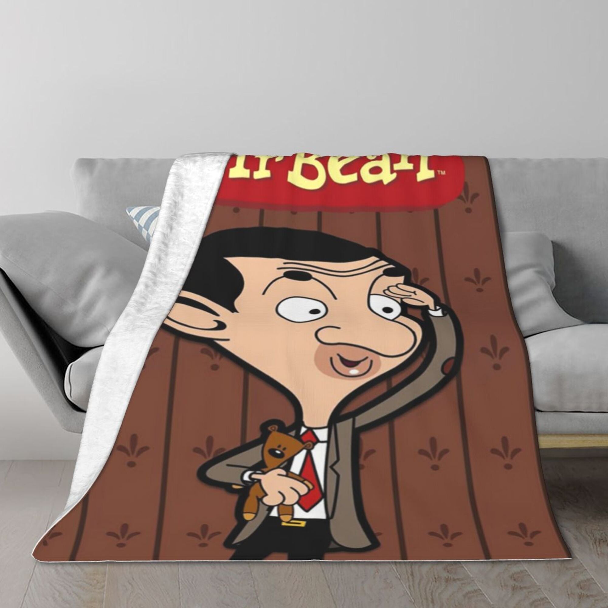 Soft Polyester Cartoon Mr Bean Flannel Nap Blanket for Office Naps and Relaxation