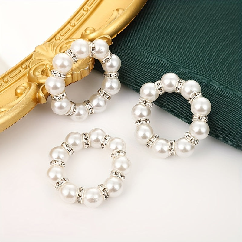 12 Elegant Beaded Pearl Napkin Rings for Weddings and Home Decor