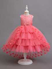 Girls Navy Blue Floral Princess Dress Sleeveless Midi Sequin Beaded Tulle for Special Occasions