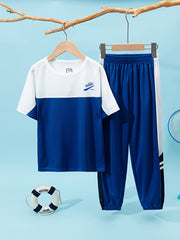 Boys Summer Sportswear Set Short Sleeve Tee and Long Pants Quick-Dry Athletic Outdoor Gear