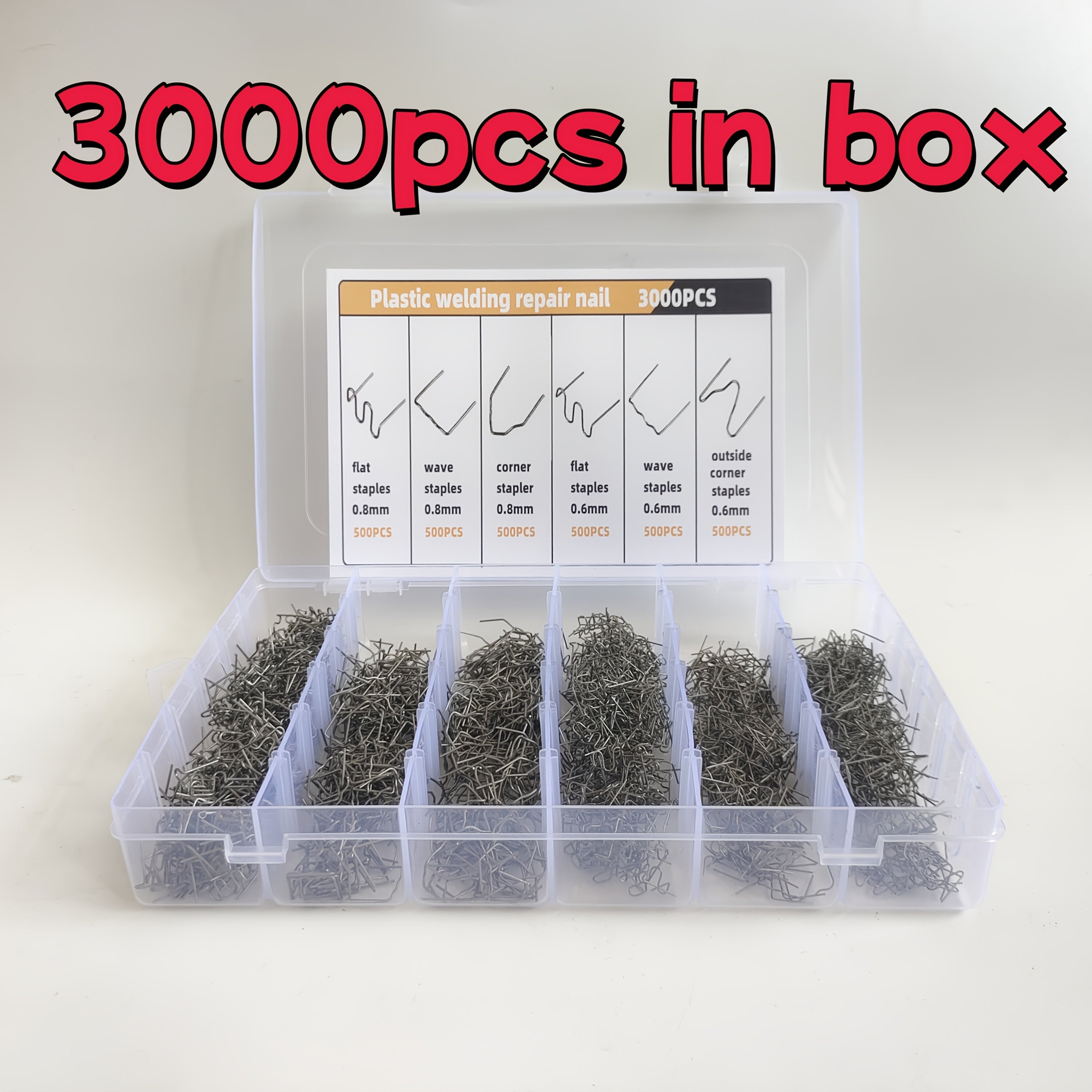 Универсальный набор пластиковых сварочных скоб 0,6 мм, 3000 шт. в упаковке, для ремонта бамперов автомобилей