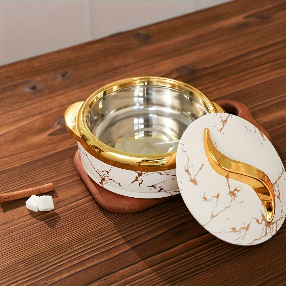 Food Warmer Set with Insulated Stainless Steel Containers 3-Piece White and Gold Marble