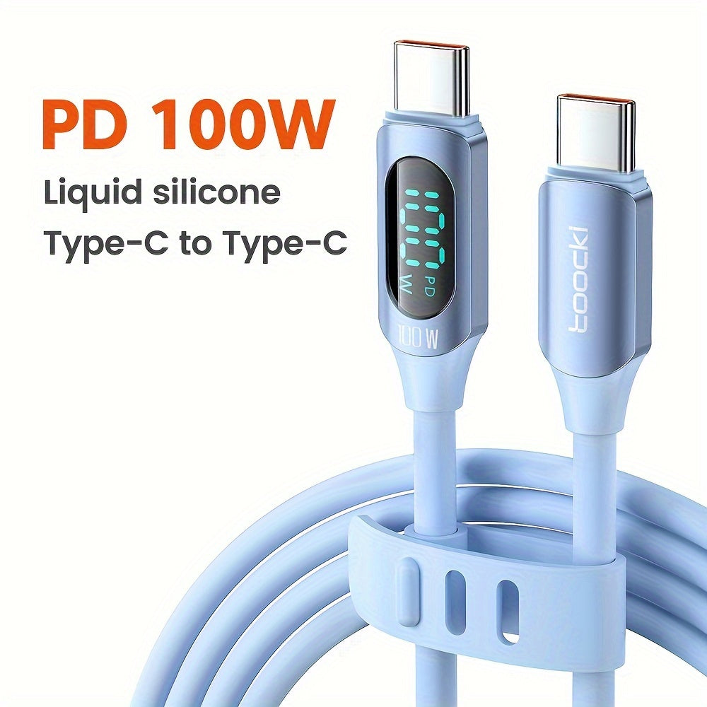 100W USB-C Fast Charging Cable with Digital Display Flat Silicone Matte Data Transfer