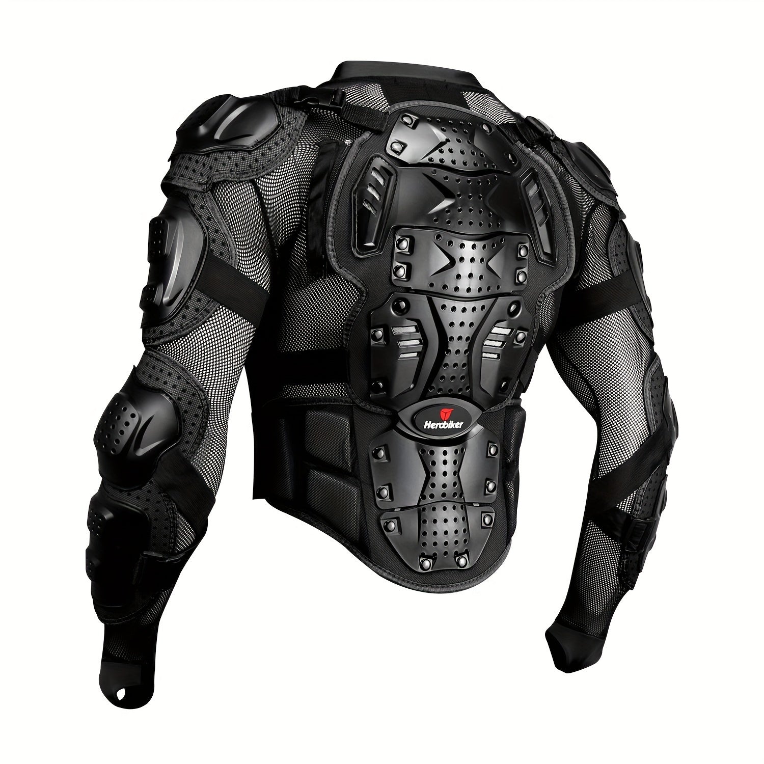 Unisex Black Motorcycle Armor Jacket Breathable Fabric Long Sleeve Zipper Riding Gear