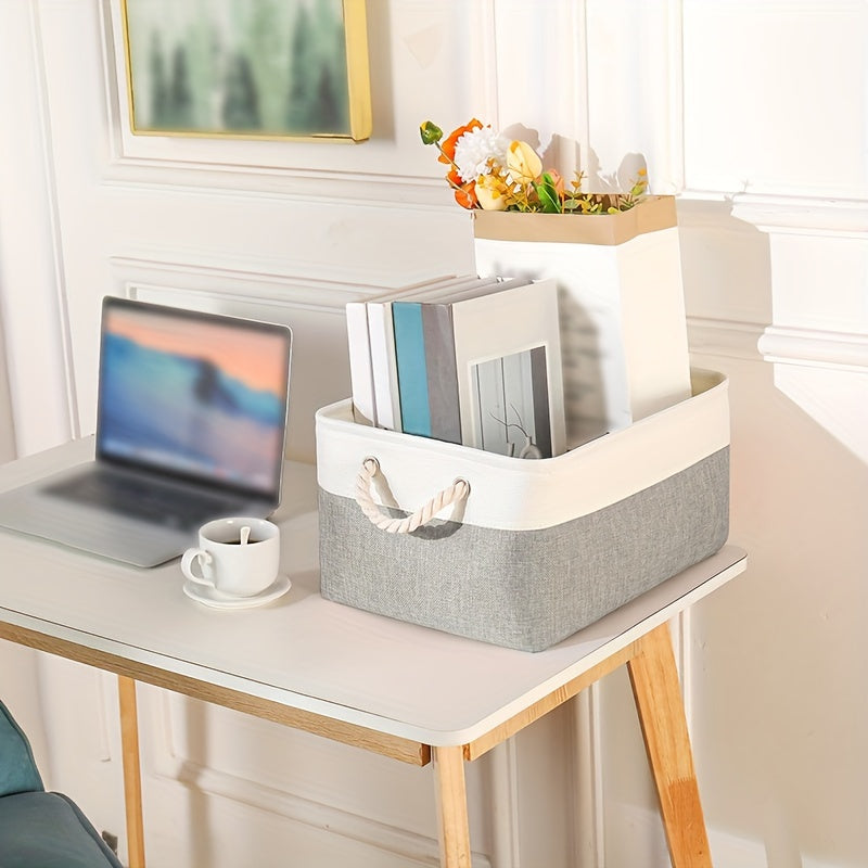 Rectangular Foldable Storage Basket with Handle for Clothes Toys Books in Home and Office