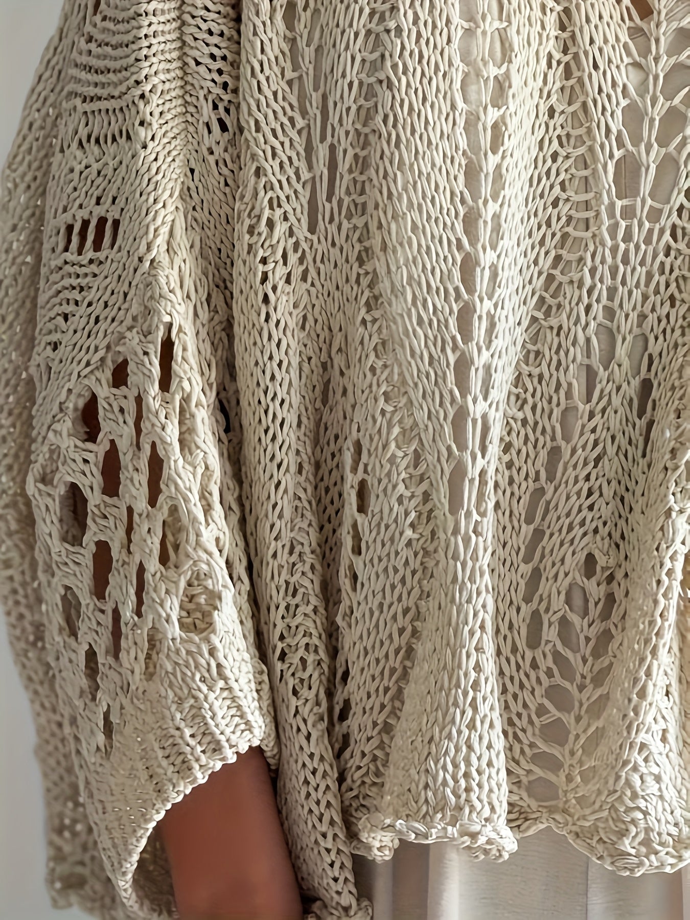 Plus Size Women's Casual Crochet Cover-Up Top with Sun Protection