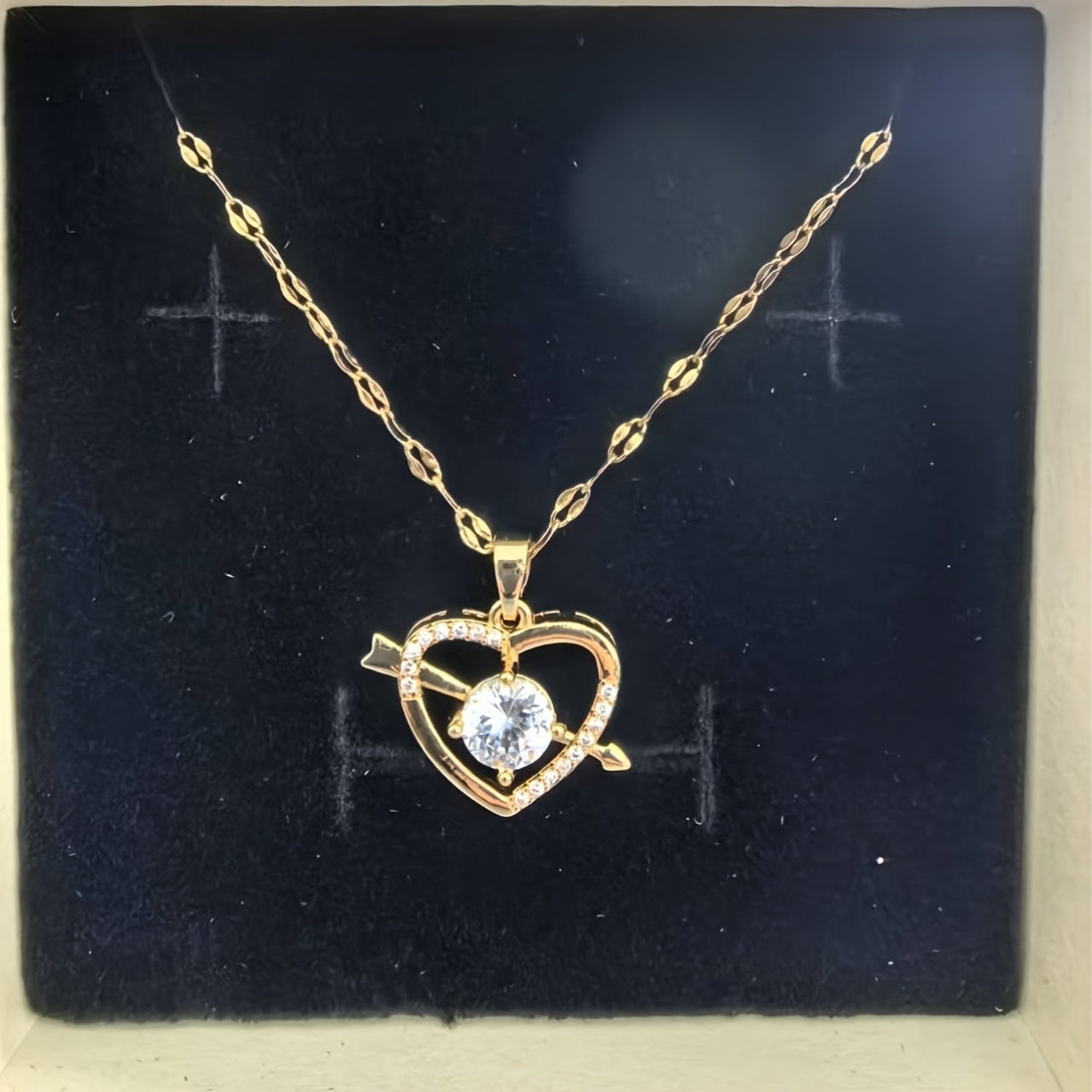 Heart Pendant Necklace for Women Titanium Steel with Sparkling Stone Daily Wear Jewelry