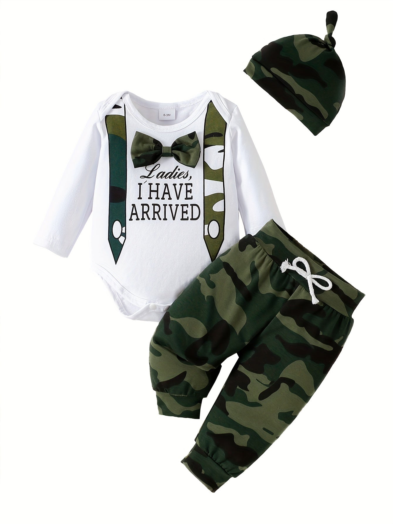 Baby Boy Clothing Set Long Sleeve Camouflage Bow Shirt Pants Hat All-Season