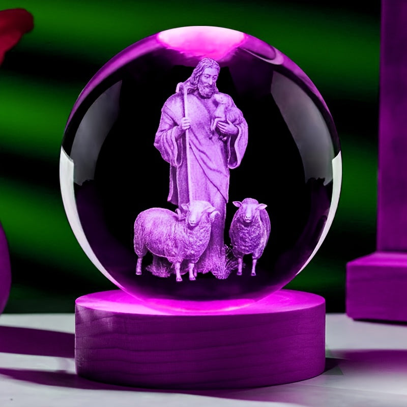 3D Laser Engraved Jesus The Good Shepherd Crystal Lamp Religious Night Light Church Souvenir