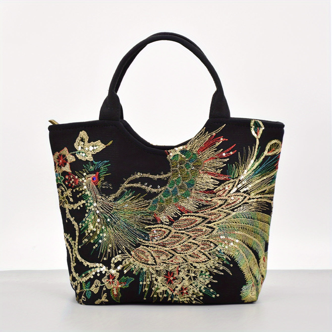 Embroidered Canvas Satchel Bag for Women with Double Handles and Removable Strap in Animal Print