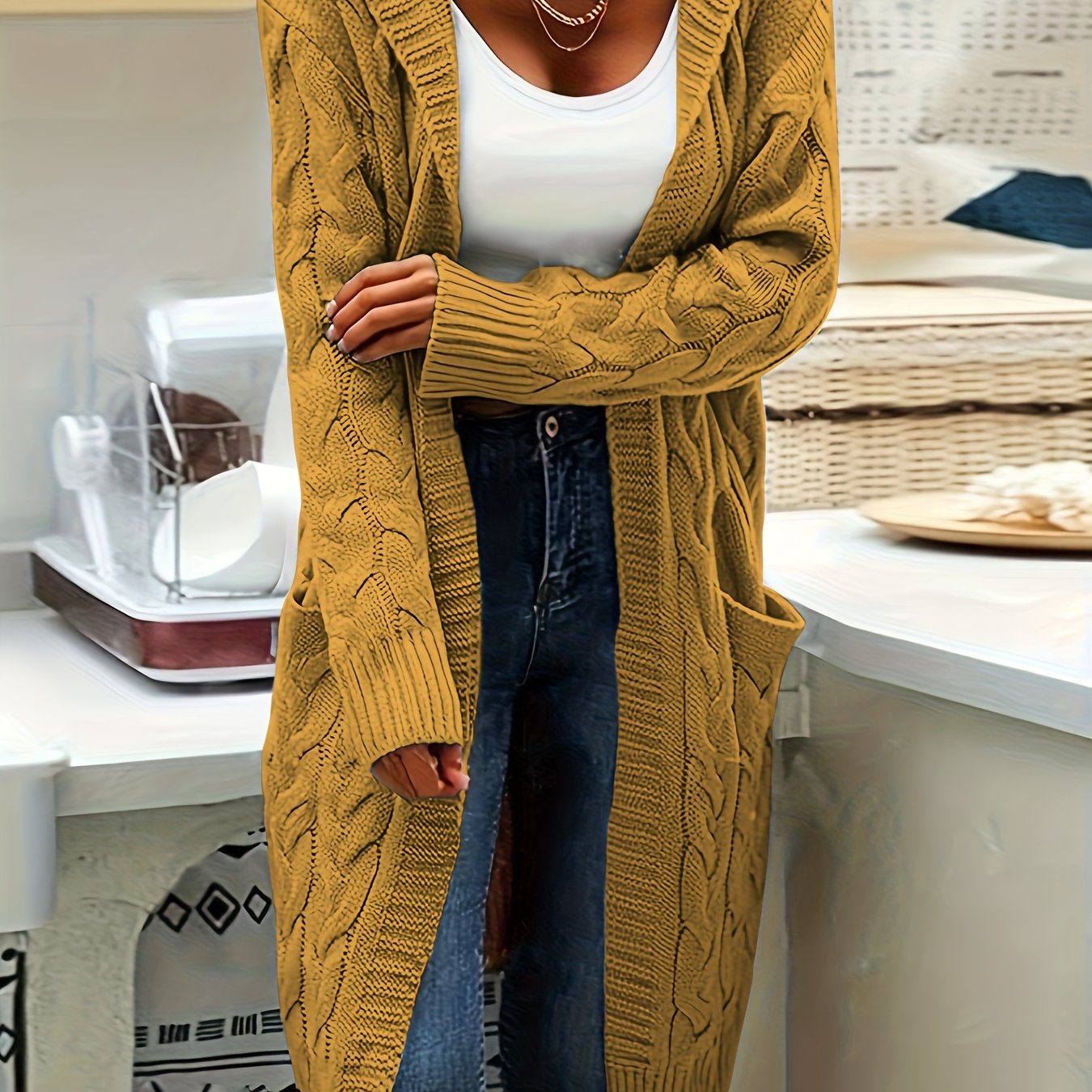 Plus Size Women's Thick Knit Hooded Sweater Cardigan Long Coat