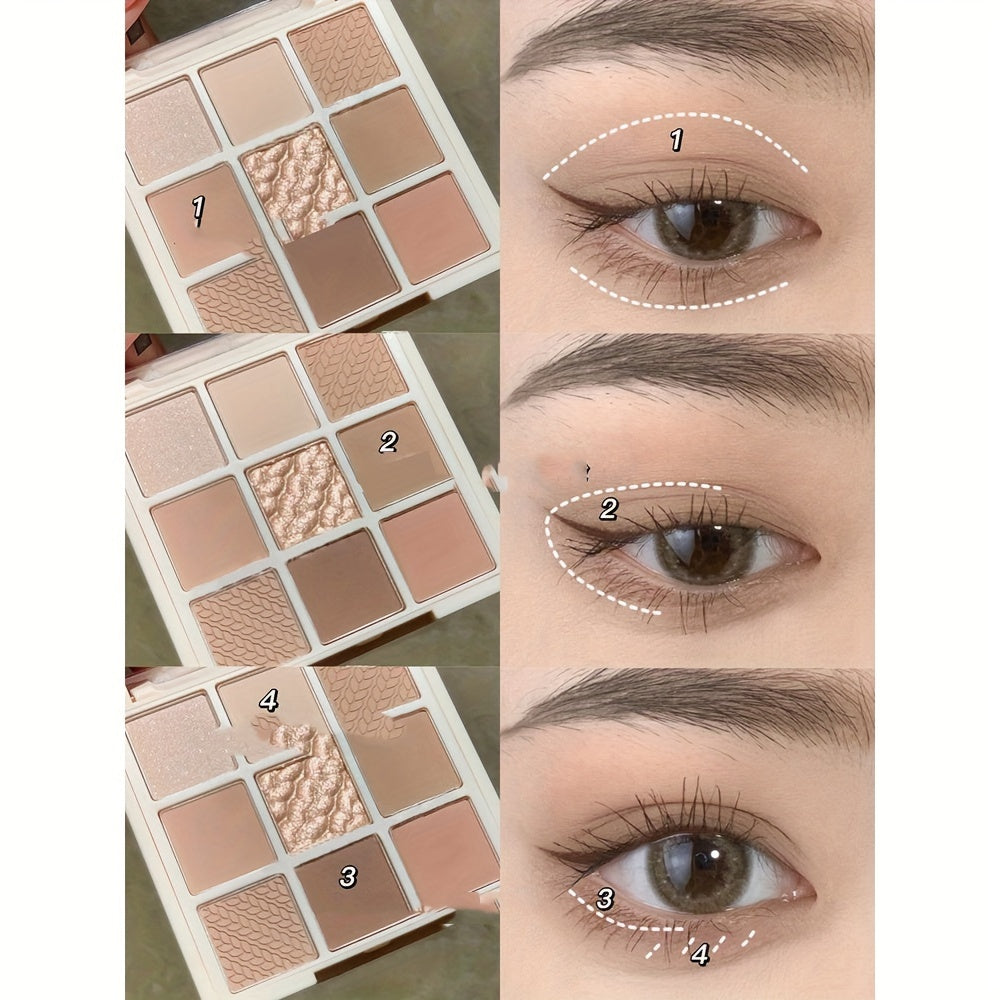 Женская палетка теней для век 9 цветов с блестками, матовые, smoky, nude, коричневые, макияж