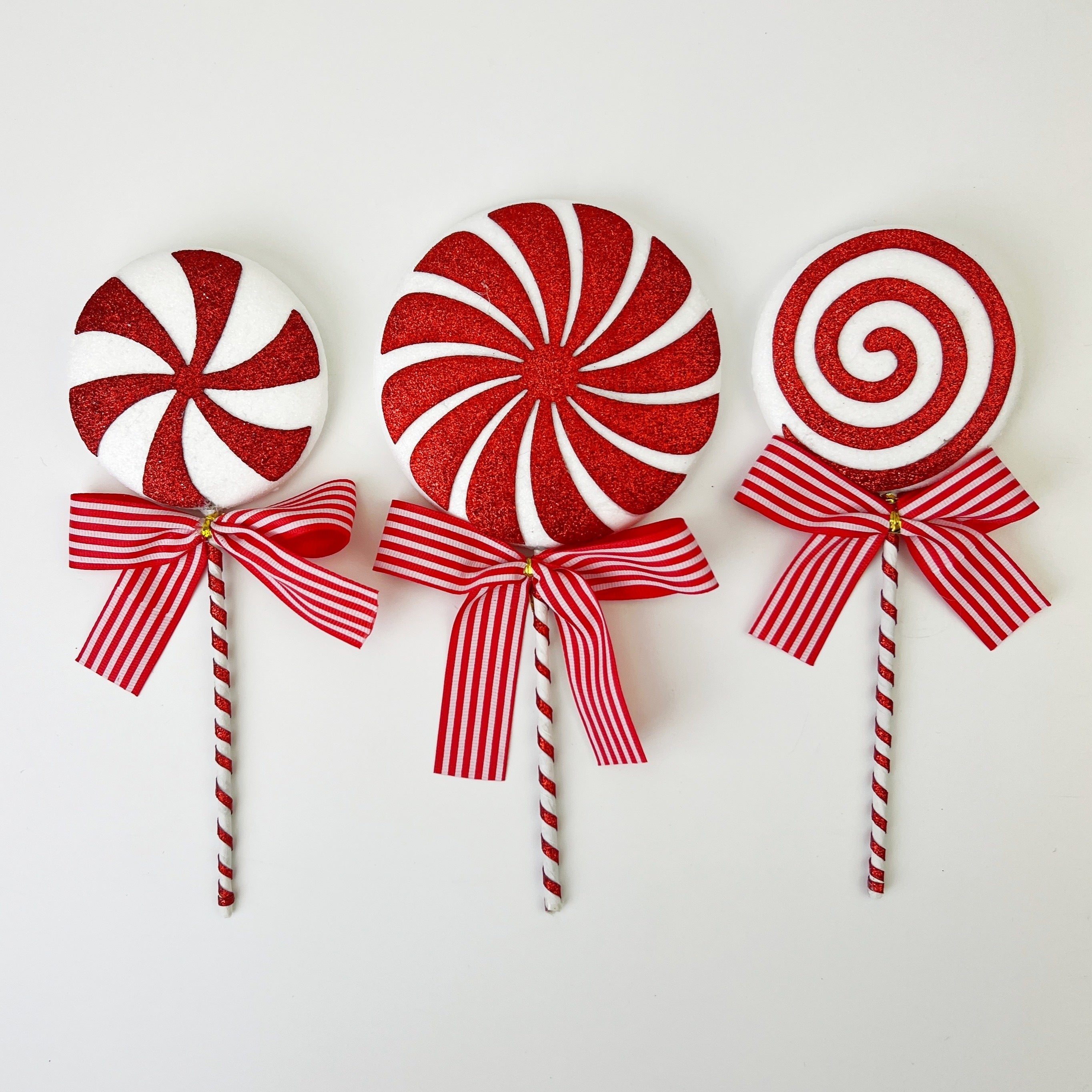 Adornos de árbol de Navidad de 3 piezas en forma de piruleta roja para decoración navideña y fiestas