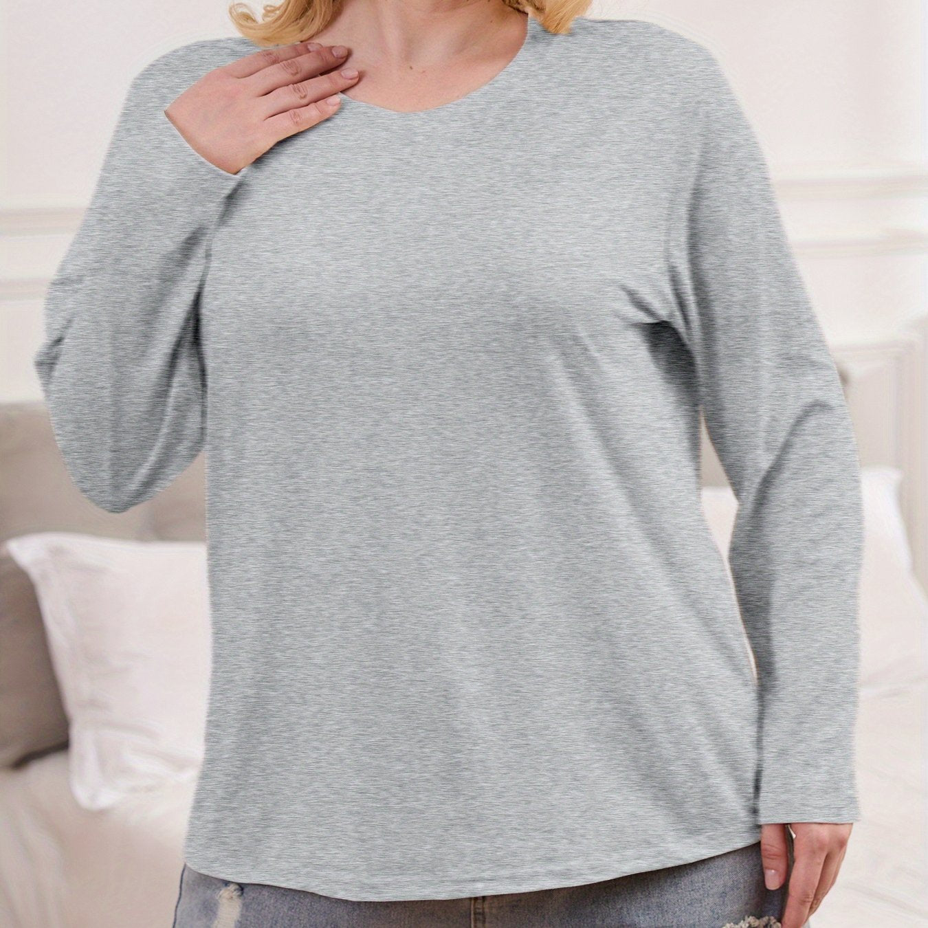 Футболка большого размера с длинным рукавом, дышащая, эластичная, с круглым вырезом, однотонная, для всех сезонов