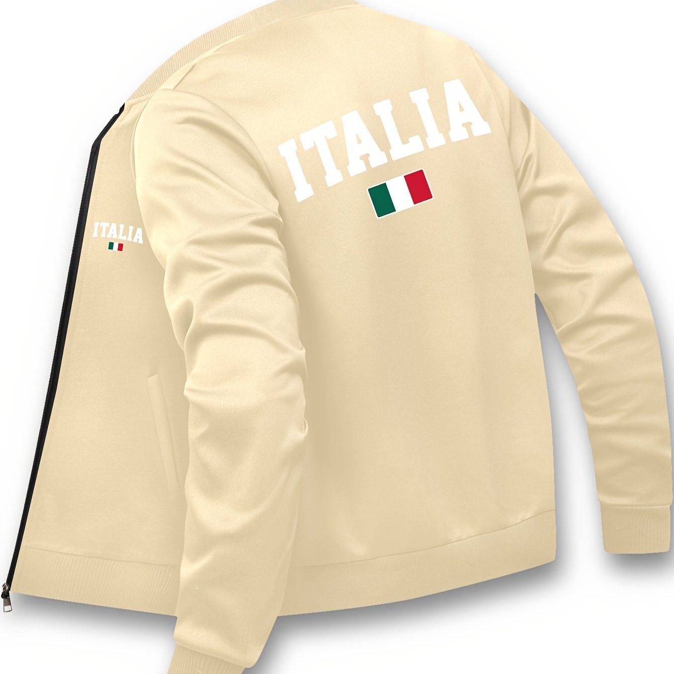 Men's Red Italian Flag Print Bomber Jacket with Zipper Pockets Stand Collar for Fall Winter