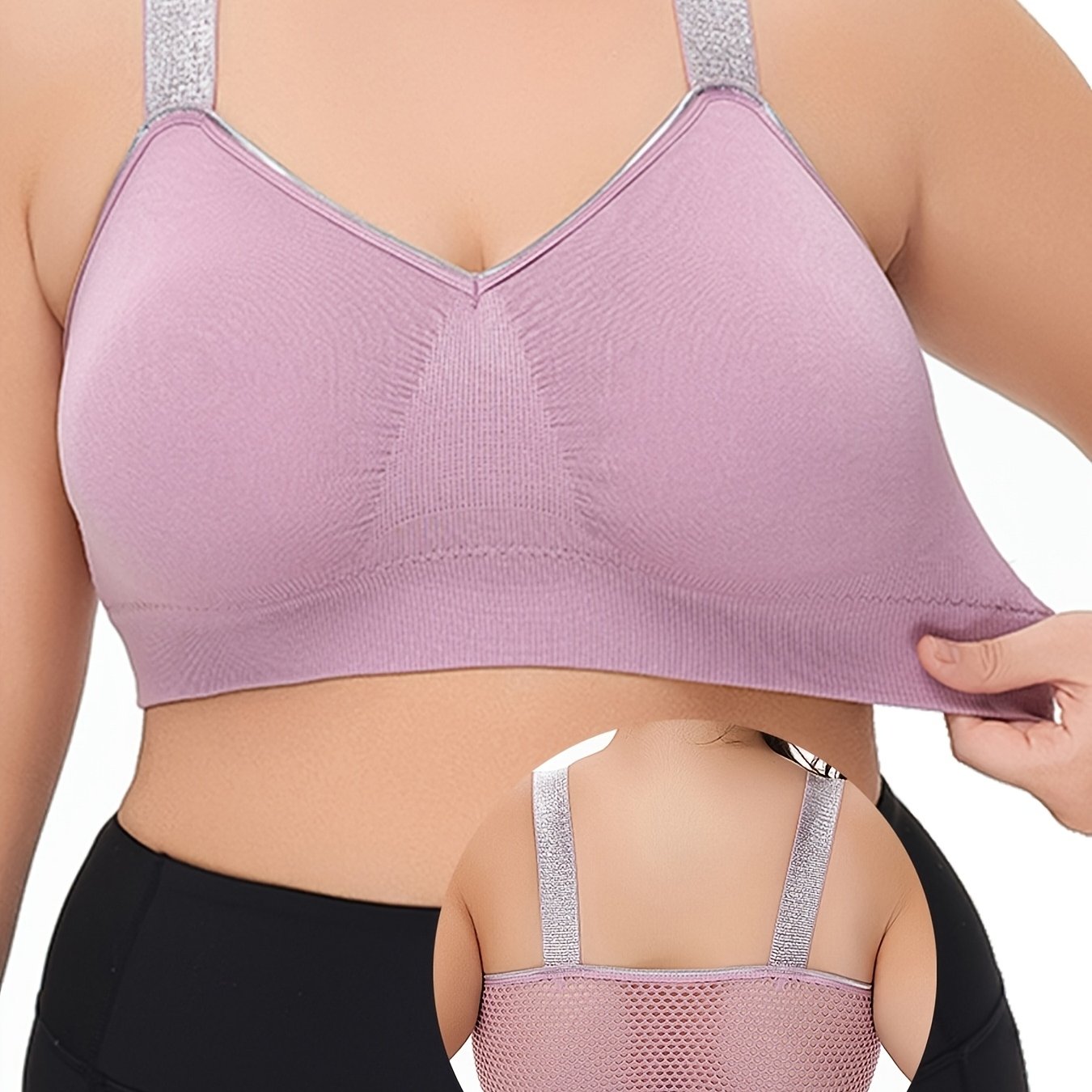 Women’s Summer Silvery Contrast Sports Bra Plus Size Breathable Lingerie