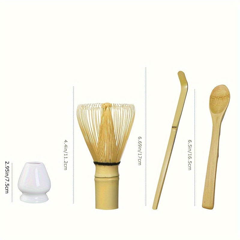 Set de accesorios para la ceremonia del matcha con batidor, cucharilla, cuchara y soporte