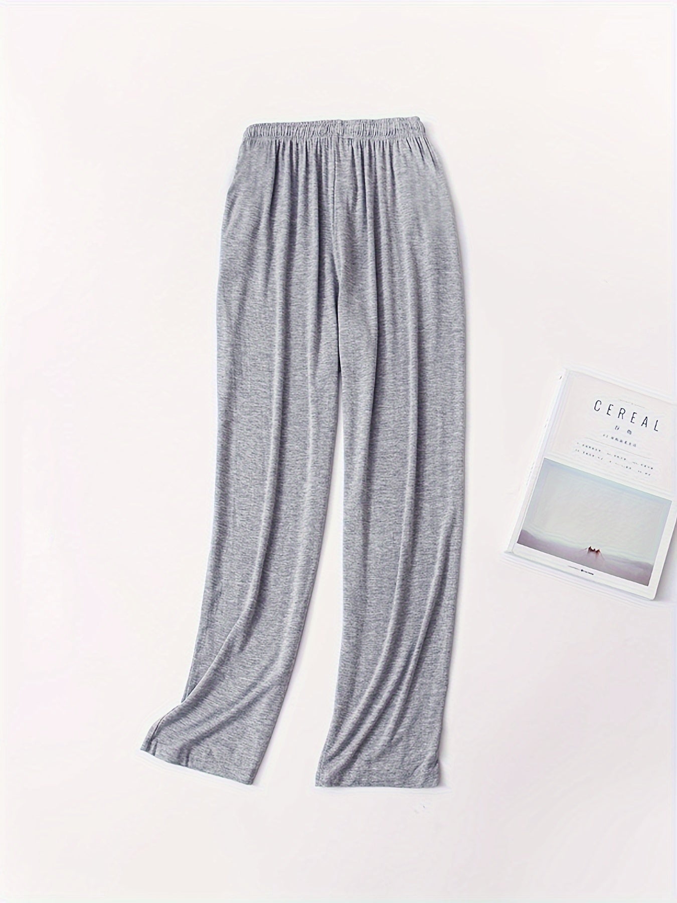 Pantalones de pijama para hombre de modal con cintura elástica, color sólido, conjunto de ropa de dormir casual, pack de 2