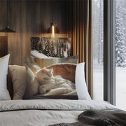 White Cat Print Cushion Cover Reversible Polyester Farmhouse Style Home Decor