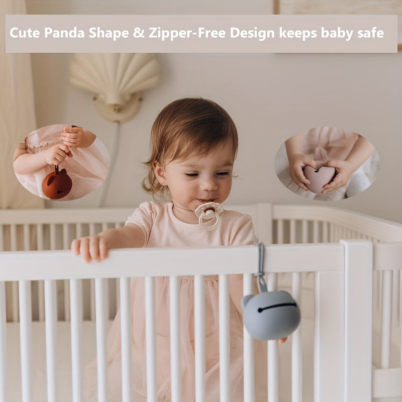 Baby Pacifier Case Silicone Panda Food-Grade BPA-Free for Newborns Girls Boys