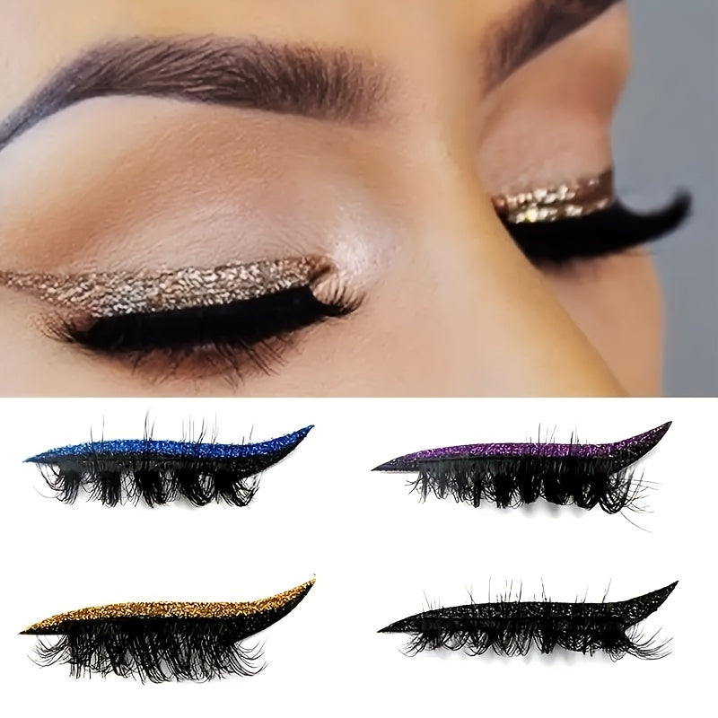 Glitter Self-Adhesive Waterproof Eyeliner and False Eyelashes Set for Party Stage Makeup