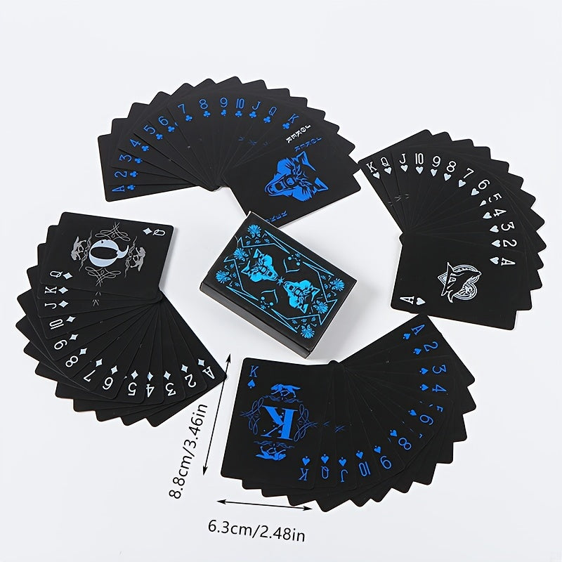 Qora va ko'k dizayndagi PVC o'yin kartalari, partiyalar va yig'ilishlar uchun mos, prop pul uchun emas