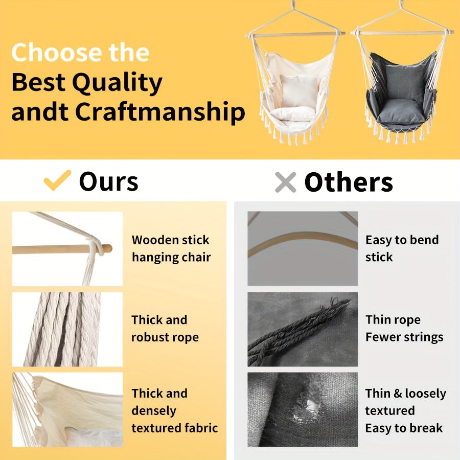 Outdoor Lounge Chair Hammock Beige Dark Grey Polyester with Pillows Patio Garden Relaxation