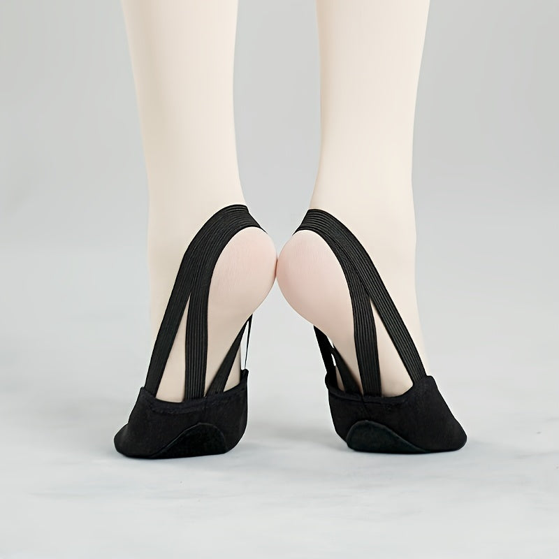 Women's Lightweight Elastic Half-Sole Ballet Shoes Beige Rhythmic Dance Footwear