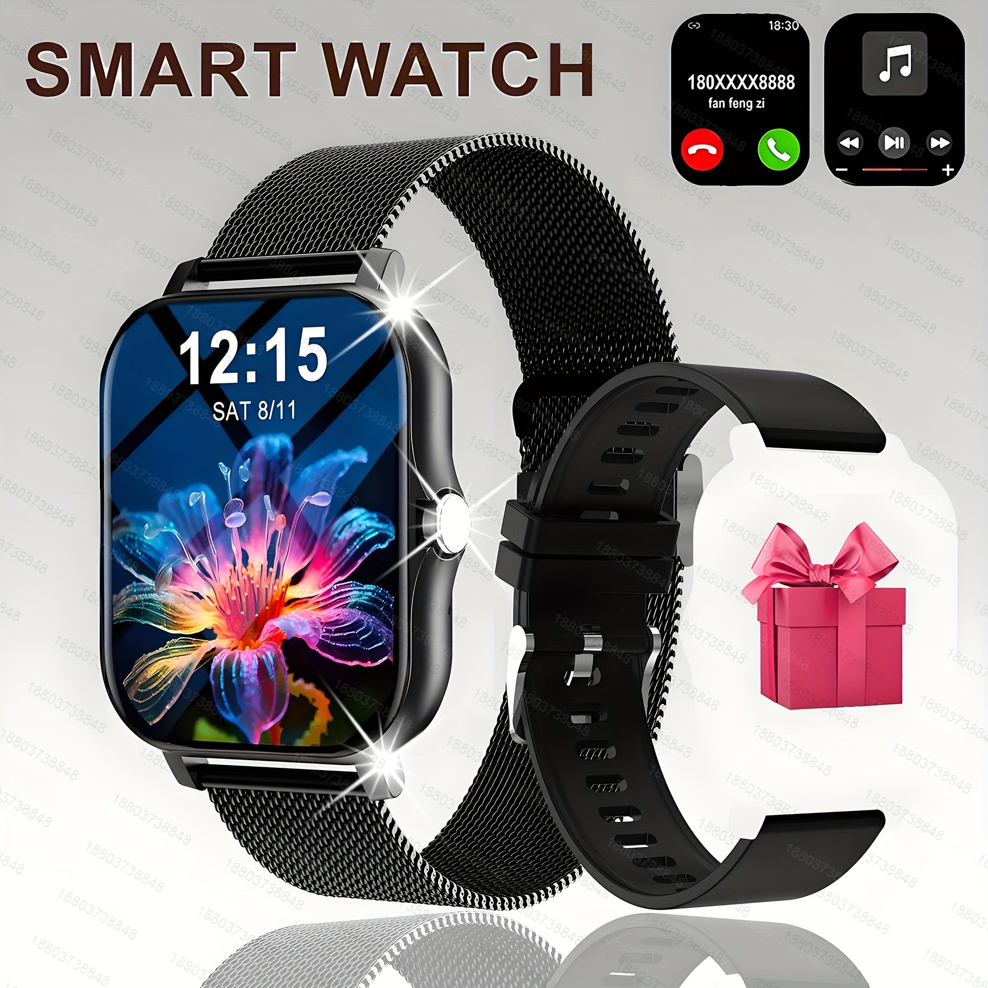 Unisex Fitness Smartwatch with Sports Modes Pedometer Distance Calling 1.83 Inch Screen