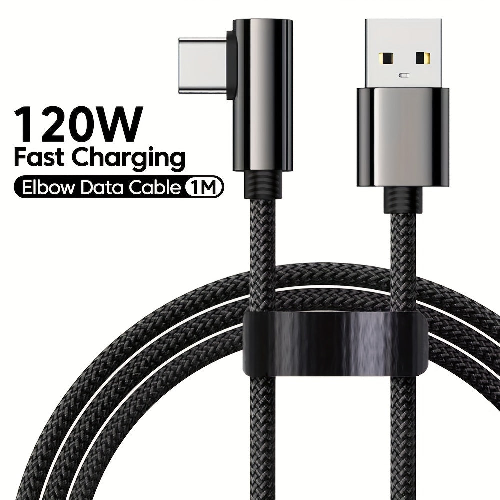 Fast Charging USB-C Cable 120W Flat Fabric Braided 100-200cm Black