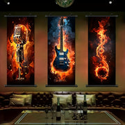 Music Themed Wall Art Canvas Hanging Scroll Flame Guitar 40.64cm x 99.06cm for Living Room Bedroom Bathroom