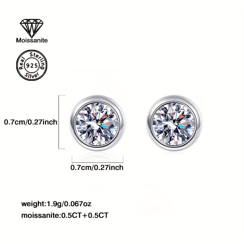 925 Silver Stud Earrings with 1 Carat White Moissanite for Women