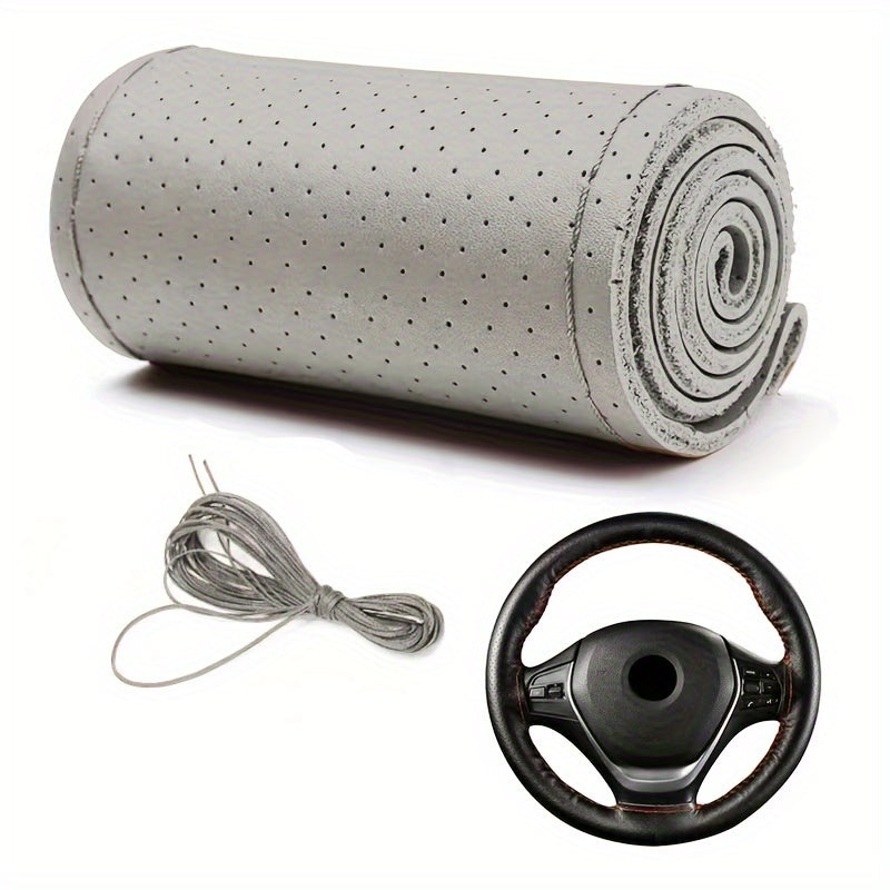 Universal PU Boshqaruv g'ildirak qoplamasi, chidamli, tutqichli, qizil tikuvlar, 38cm, avtomobil aksessuari