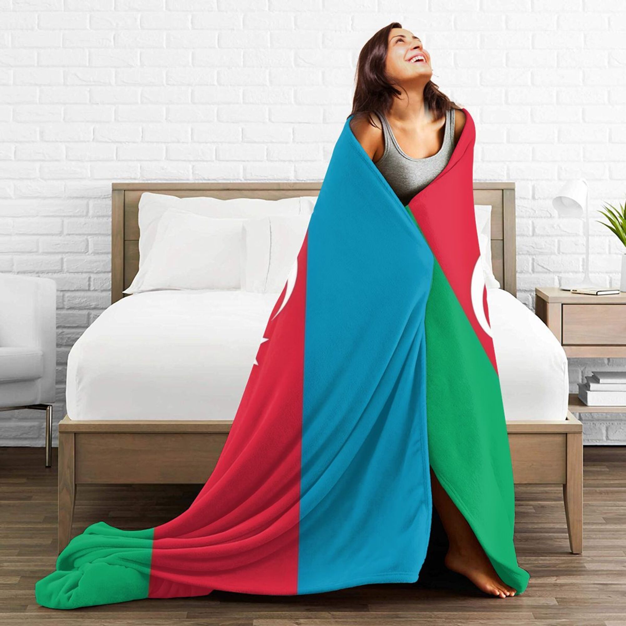 Azerbaijan Flag Flannel Throw Blanket Digital Print Soft Polyester All Seasons