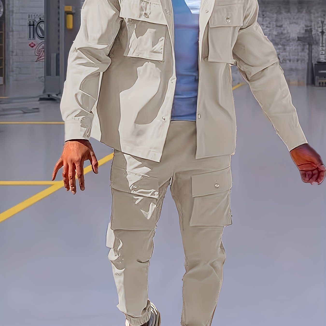 Men's Polyester Suit Set with Lapel Collar and Pocket Details for Casual, Hiking, and Outdoor Wear