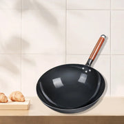 Cast Iron Skillet 10 Inch Black with Wooden Handle for Home Kitchen