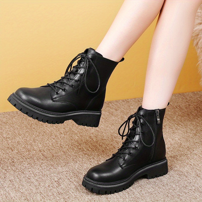 Women’s Black Faux Cover Chunky Sole Platform Ankle Boots